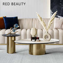 Light luxury marble round coffee table Modern simple living room small apartment Stainless steel creative Nordic designer coffee table