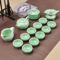 Tea drinking tea set Household living room Kung fu purple sand celadon carp glass ice crack teacup cover bowl Teapot set