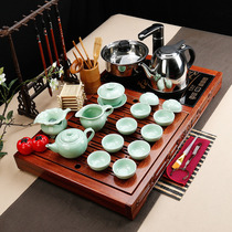 Ren Gu tea drinking tea set Household ice-cracked glass Kung Fu pear solid wood tea tray Tea table Tea Sea Tea set Tea ceremony