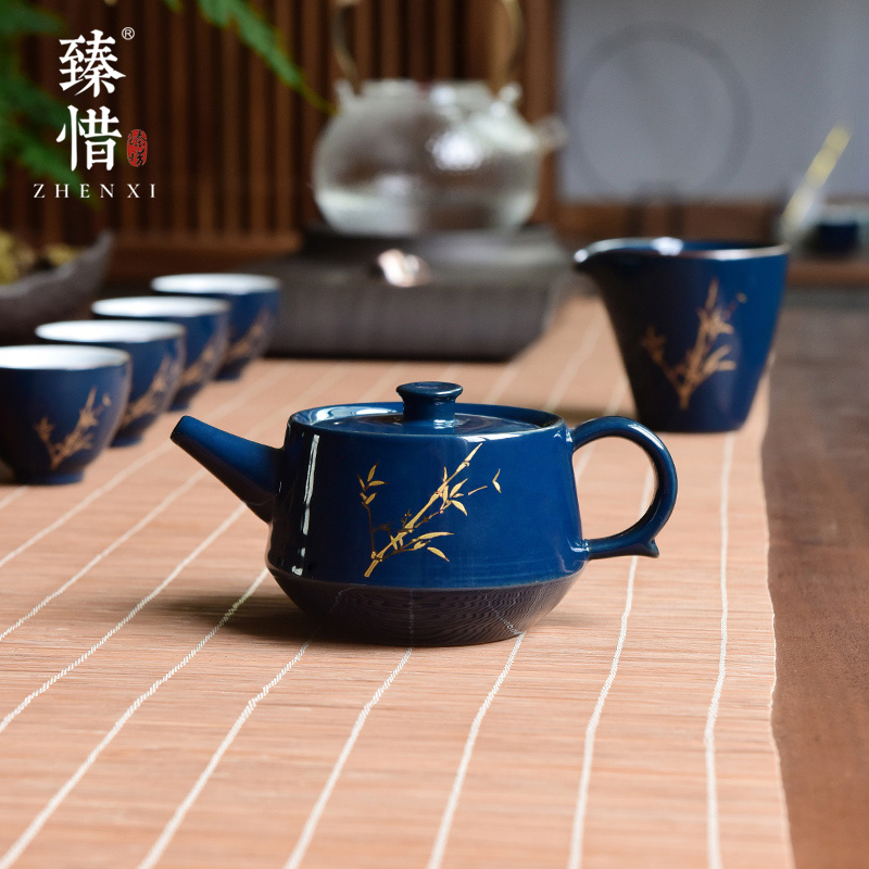 "Precious little ji blue modern ceramic teapot household pot of Japanese kung fu tea set of the filter the teapot tea by hand