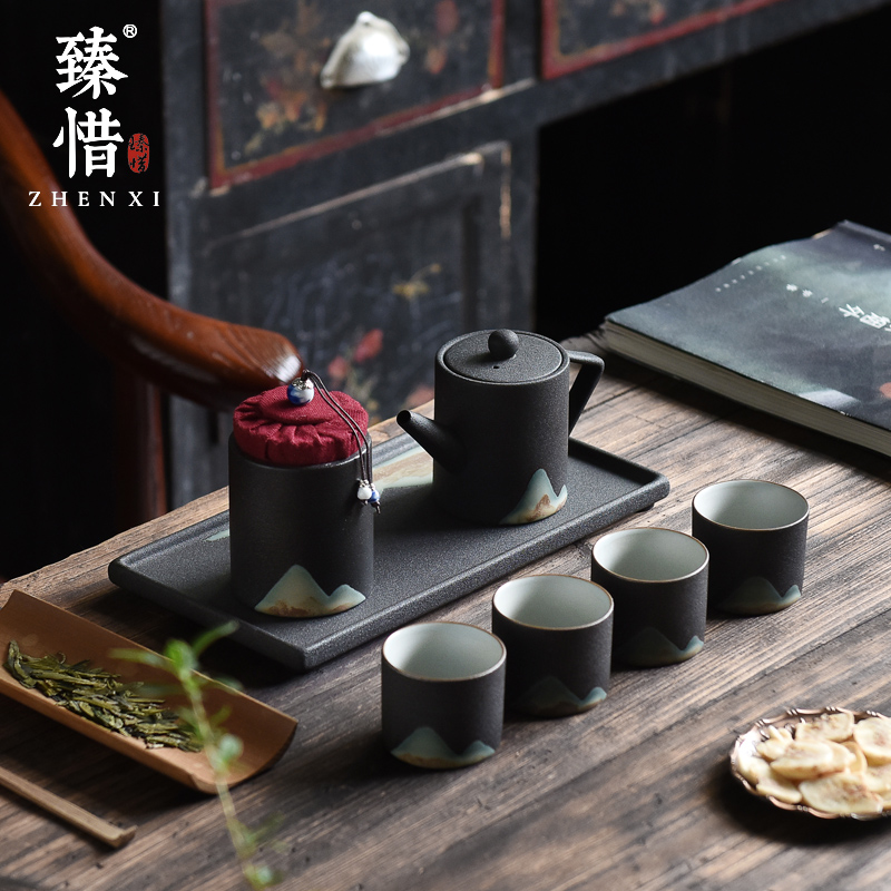 By understanding the modern distant mountains kung fu tea set of black suit creative landscape home tea tray cup teapot tea pot