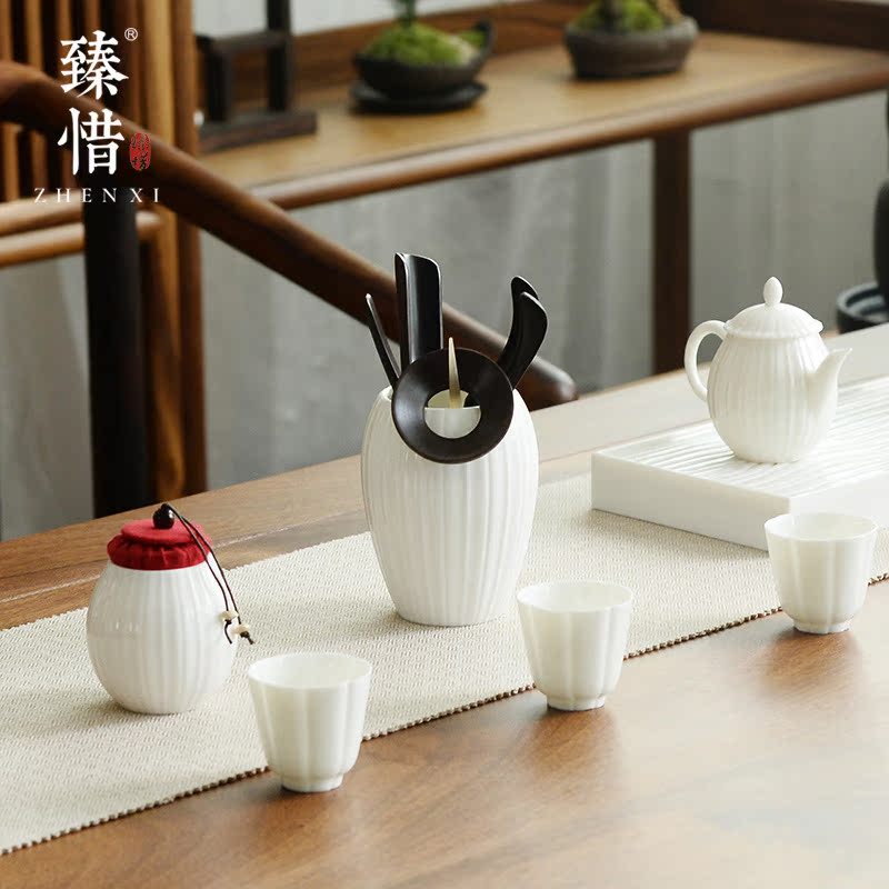 Become precious little dehua white porcelain tea six gentleman kung fu tea set ebony wood ChaGa teaspoons of spare parts