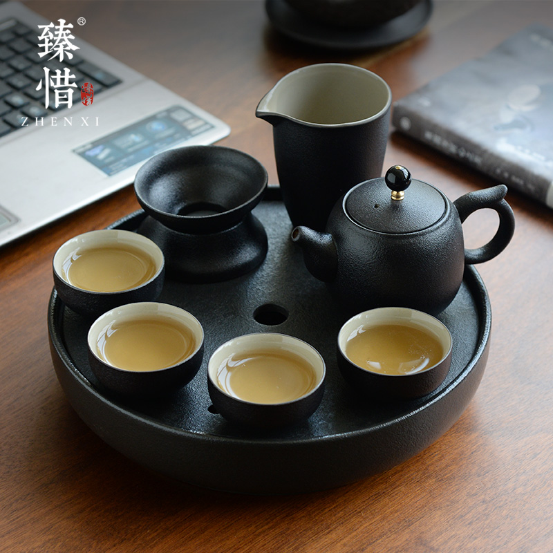 Become precious little black pottery household kung fu tea set contracted dry ceramic tea set small pot cup Japanese work travel