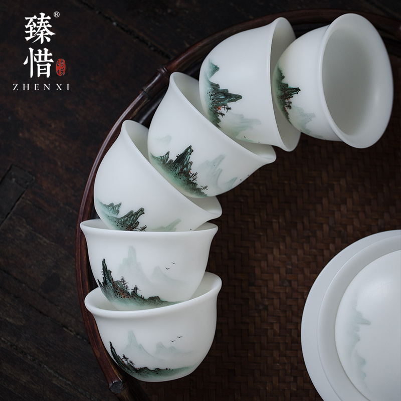 Become precious little hand - made aoyama, abbreviation suet jade white porcelain cup perfectly playable cup teapot tea tea master CPU