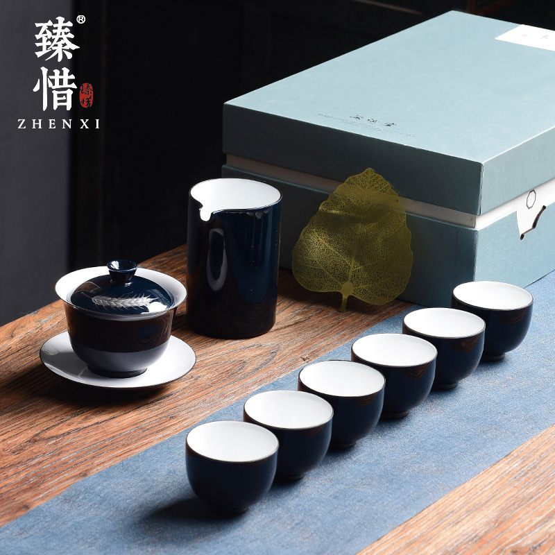 Become precious little ji blue MaiShuo creative modern ceramic kung fu tea set suit household contracted Japanese dry tea tray to the table