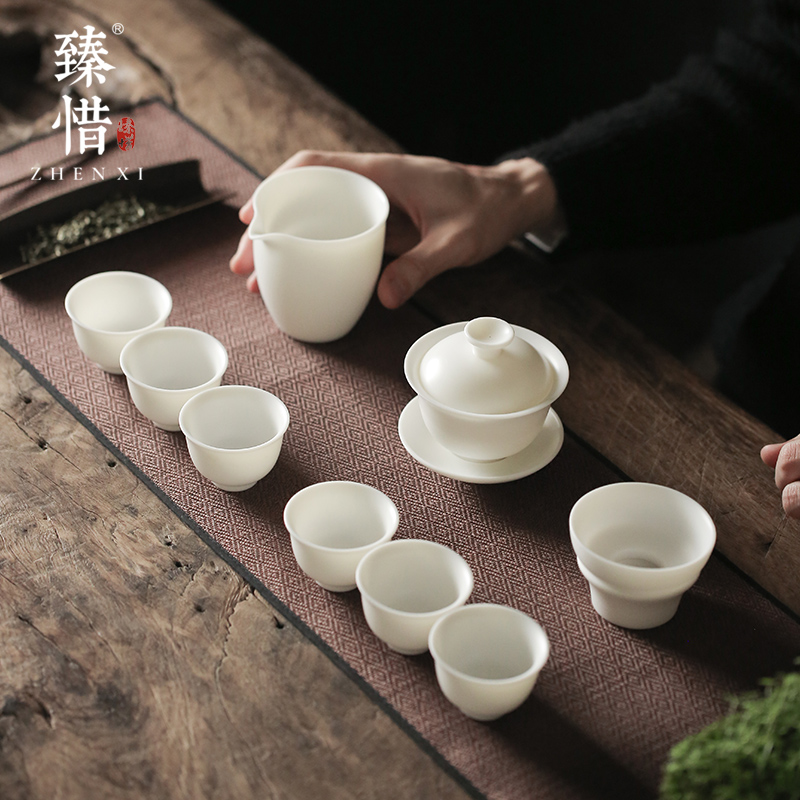 "Precious little dehua manual. China tureen suet jade white porcelain ceramic three household teapot kung fu tea cups