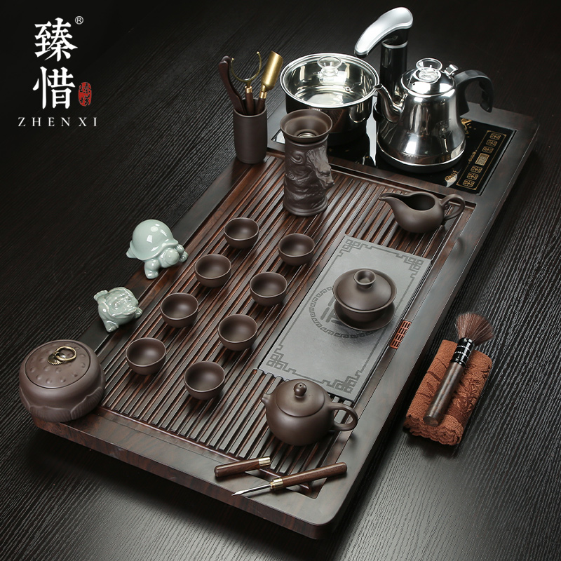 "Precious little tea set solid wood tea tray household contracted kung fu tea tea tea set ceramic cups electric magnetic furnace