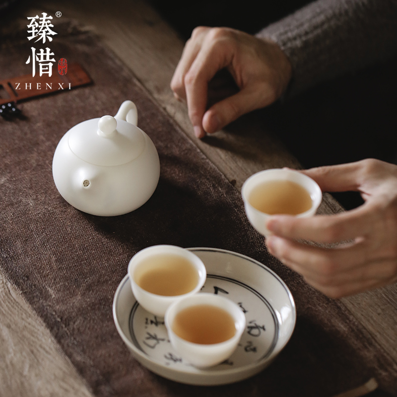 Become precious little thin foetus biscuit firing suet jade white porcelain teapot household kung fu tea teapot pure manual xi shi pot