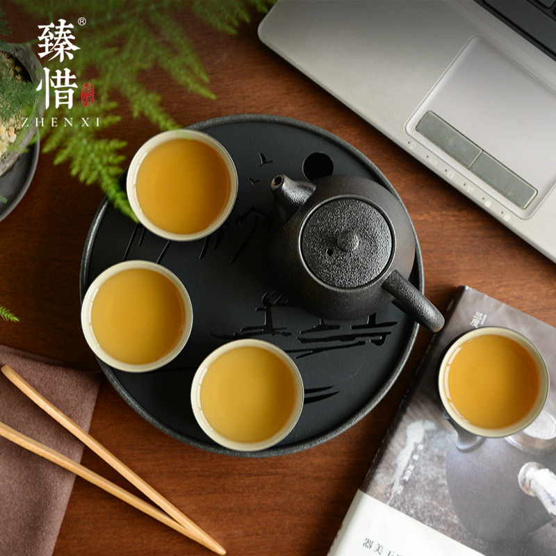 "Precious little black ceramic contracted household Japanese modern kung fu tea set little teapot cup travel dry tea tray