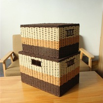 Covered straw storage box large storage box book storage basket pastoral preparation storage box woven basket