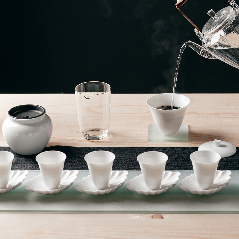 The Self - "appropriate physical inverse white jade porcelain tureen single CPU use white porcelain contracted Japanese tea kungfu tea set by hand