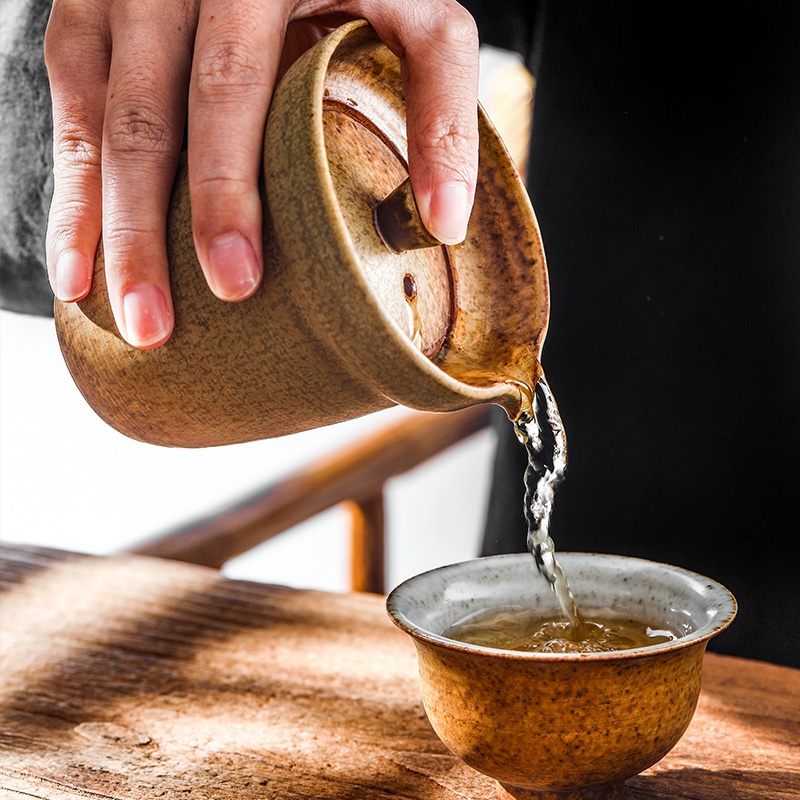 Kunfu tea hand grasp pot cup hot jingdezhen ceramic mud crack prevention cup travel suit pure manual portable tea sets