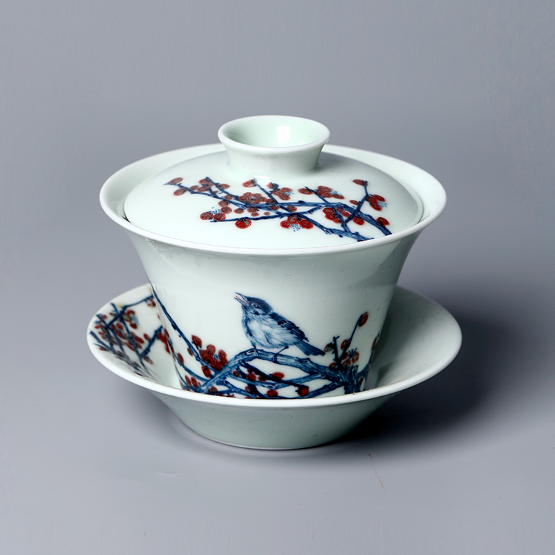 Jingdezhen porcelain youligong jettisoned beaming only three month red hand - made tureen hot large single tea bowl