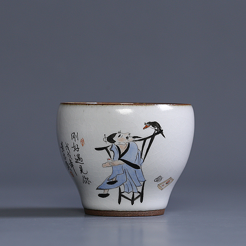 Jingdezhen ceramic cups hand - drawn characters your up to open the master cup pure manual large single kung fu tea bowl