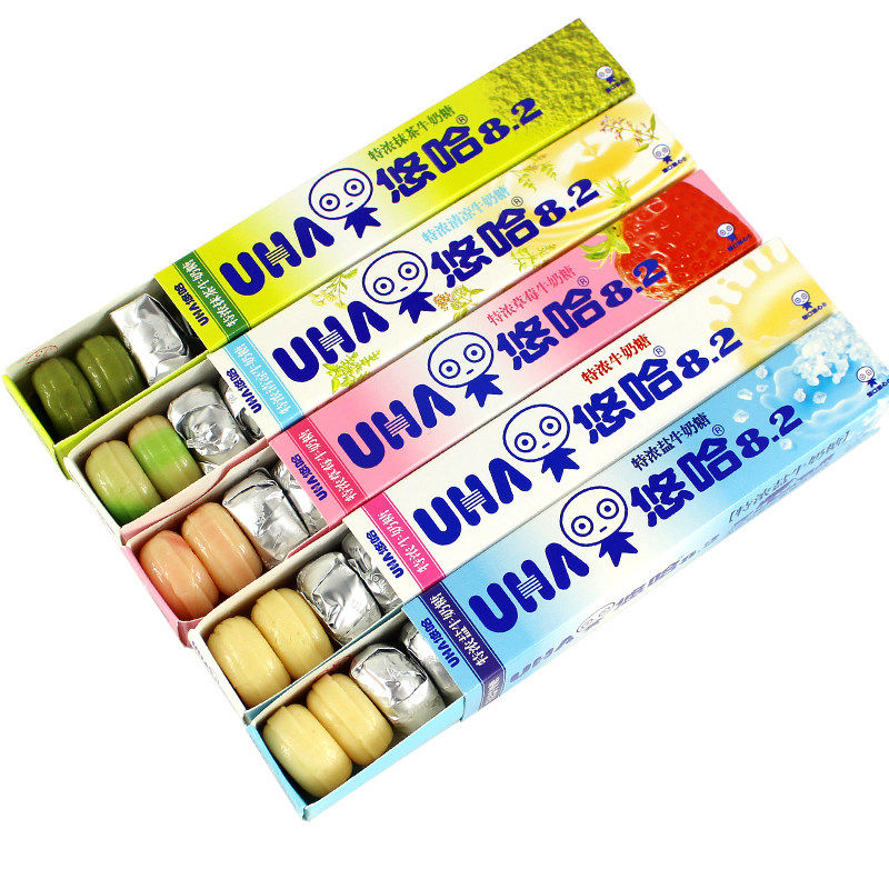包邮uha悠哈味觉糖8.2特浓牛奶糖40g*10条/盒 6种口味 条糖