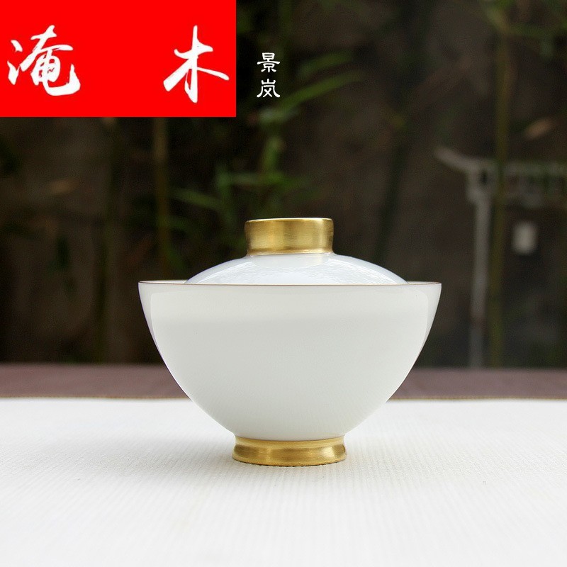 Submerged wood full gold sweet white glaze three to kung fu tea tea cup of quality tea tureen jingdezhen ceramics