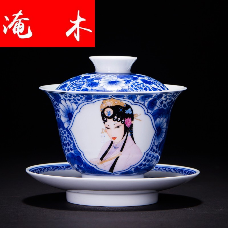 Submerged wood only three tureen tea cups of jingdezhen blue and white flower ceramic hand - made pastel kung fu bowl mercifully