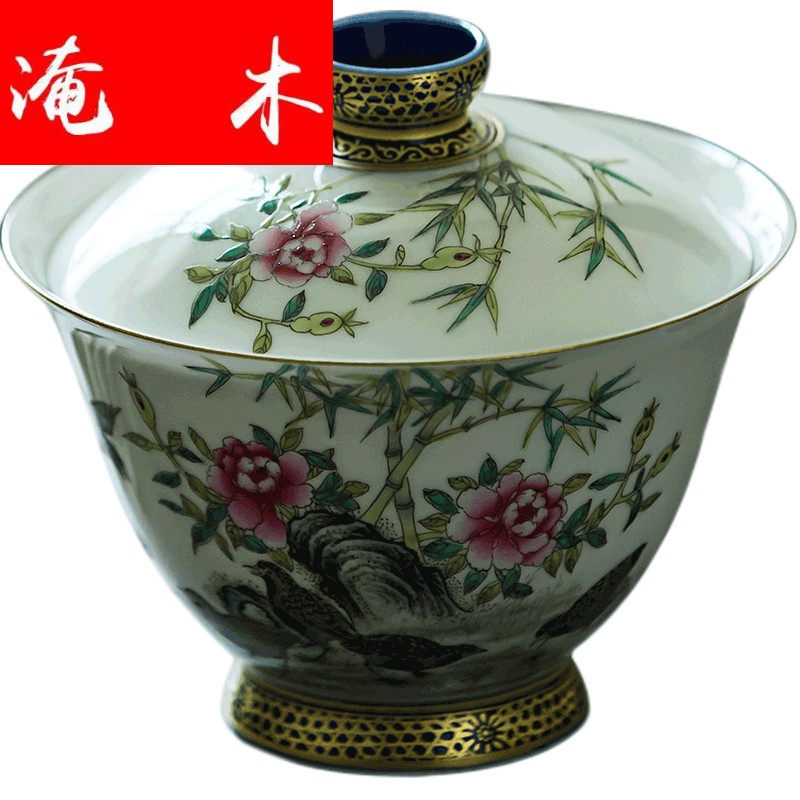 Submerged wood capacity up enamel tureen of jingdezhen ceramics manual colored enamel paint three bowl hand - made tea set