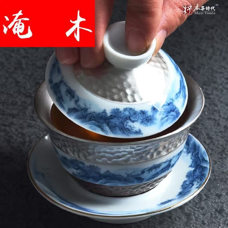 Submerged wood jingdezhen great rivers, silver tureen ceramic kung fu tea tasted silver gilding tureen bowl three cups