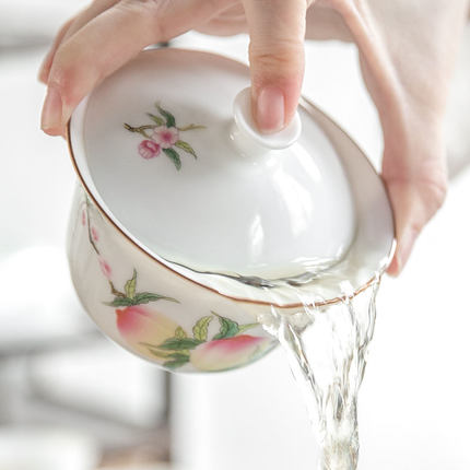 Flooded pure hand - made wooden jingdezhen sweet white porcelain ceramic tureen tureen pastel three cups to use kung fu tea set