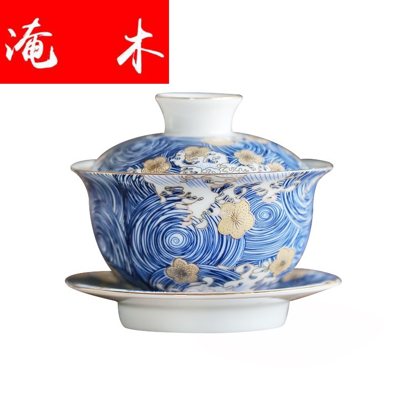 Submerged wood jingdezhen only three tureen tureen large cups of blue and white porcelain enamel ceramic bowl kung fu tea set