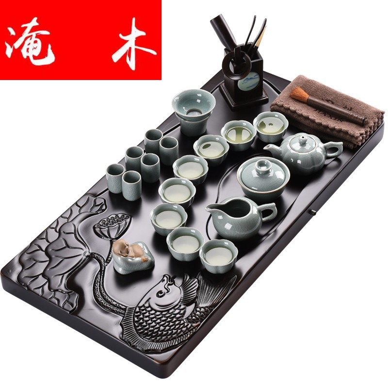 Flooded wood tea set ceramic kung fu tea set the home office of a complete set of ebony consolidation piece of solid wood tea table