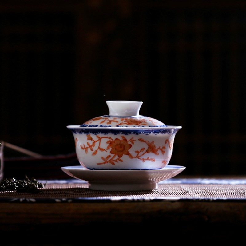 Submerged wood jingdezhen checking antique tea set enamel pastel color tureen tea set three bowl of sweet tea and jasmine tea