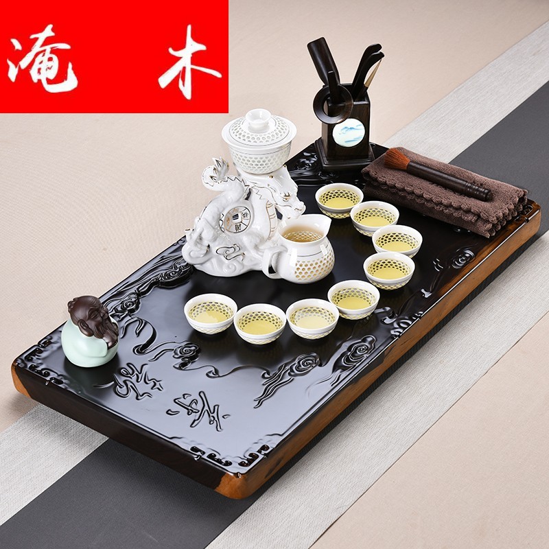 Flooded wood tea set ceramic kung fu tea set the home office of a complete set of ebony consolidation piece of solid wood tea table