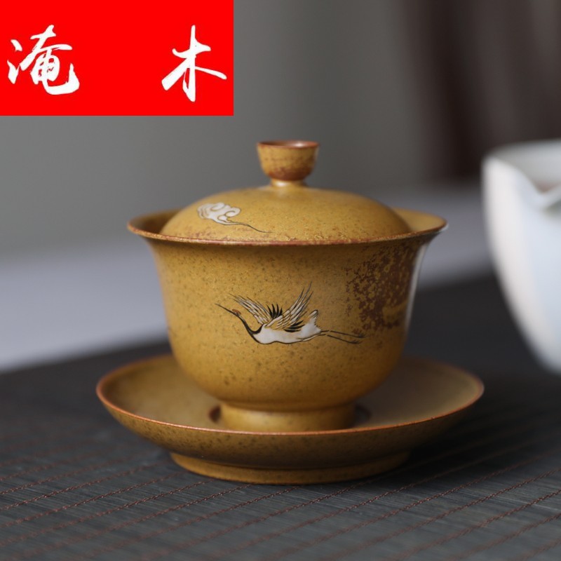 Submerged wood, mud - all hand hand - made ceramic kung fu tureen lid cup cup tea cup tea tureen suit