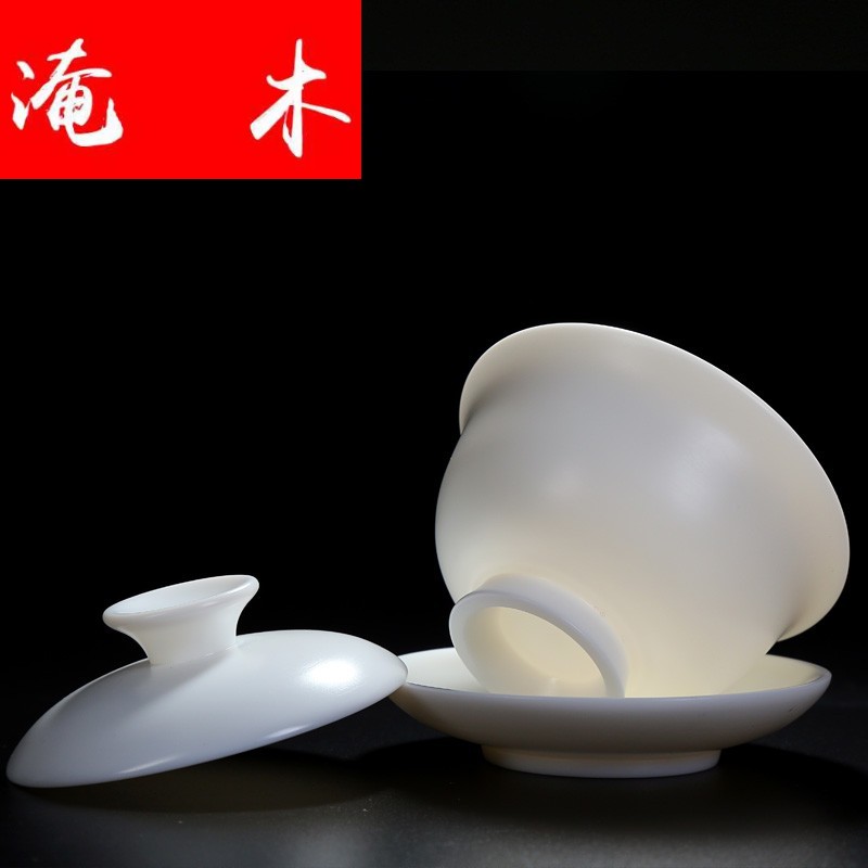 Flooded wood dehua white porcelain only three tureen tea sets jade porcelain tea light ceramic process large kung fu tea pu cover