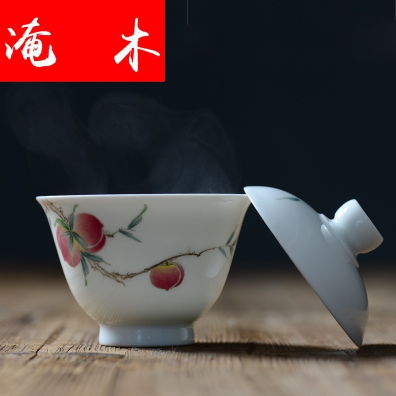 Submergence of jingdezhen hand - made pastel peach wood tureen all checking ceramic cups tea bowl of kung fu tea set