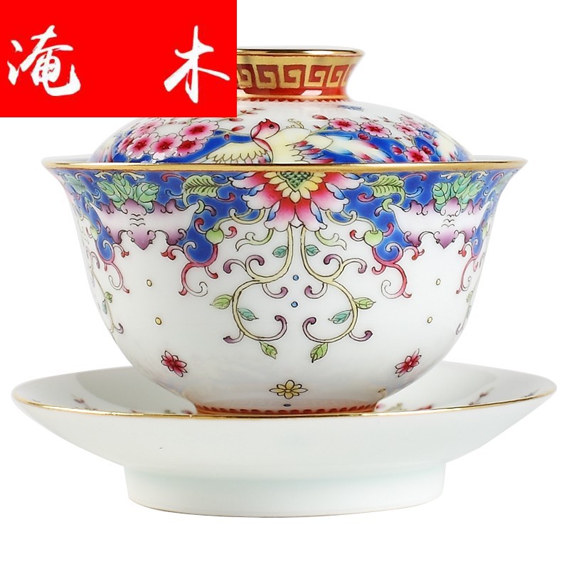 Submerged wood jingdezhen colored enamel tureen ceramic cups hand - made three to make tea bowl of tea gifts home