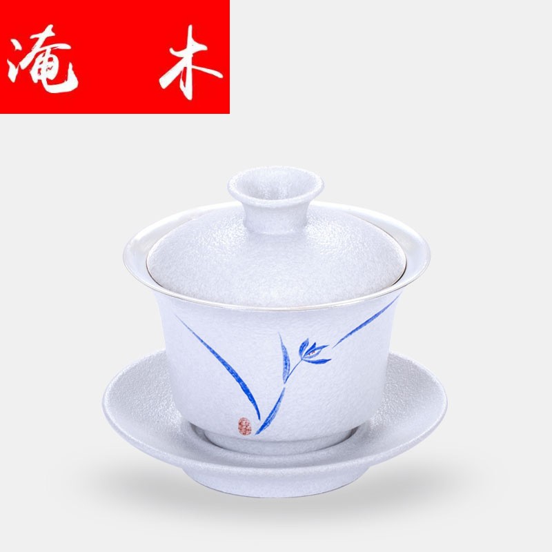 Flooded the wooden hand, draw three tureen coppering. As silver sterling silver 999 jingdezhen ceramic kung fu tea teapot teacup is large