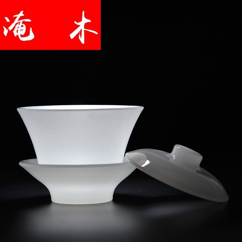 Flooded wooden household tureen with pure white jade jade porcelain kung fu tea set Chinese ceramic tea tea three tureen