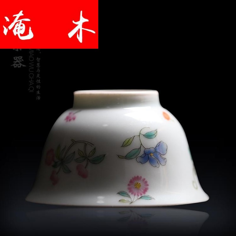 Flooded jingdezhen wood powder enamel a fold branch flowers figure cup hand - made porcelain cup sample tea cup tea tea set