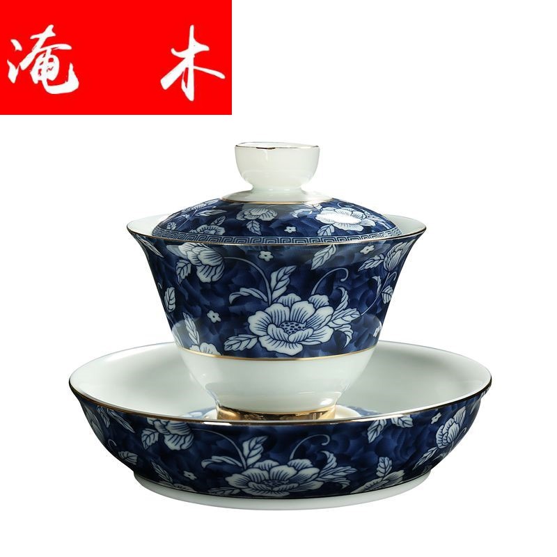 Submerged wood, ceramic famille rose flower is jingdezhen blue and white household tureen colored enamel kung fu tea tea cup three to worship