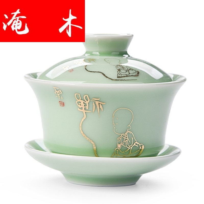 Submerged wood powder enamel hand - made only three large tea tureen ceramics jingdezhen kung fu tea tea cup