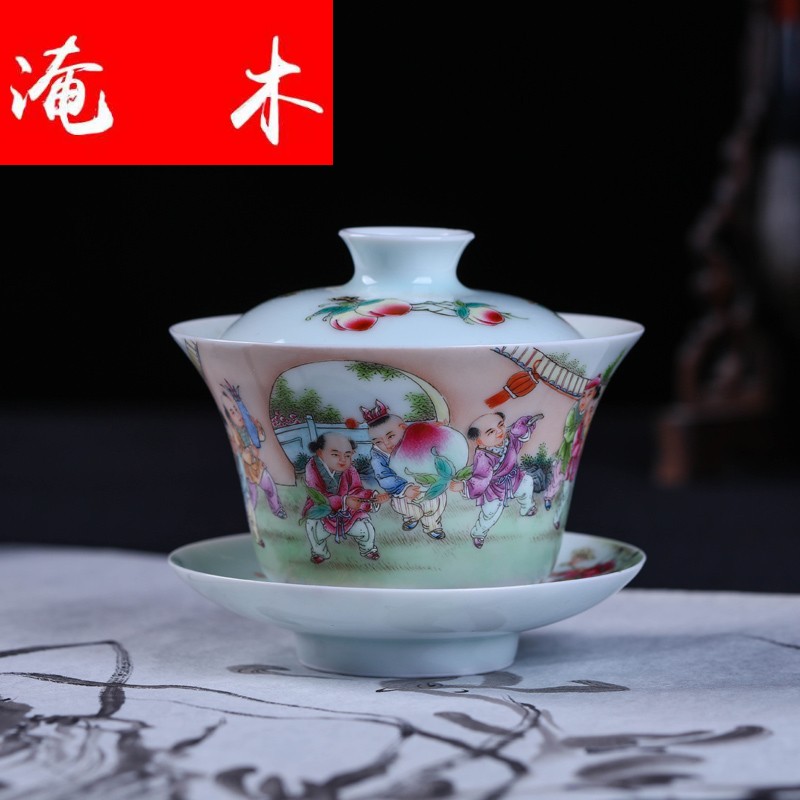 Submerged wood jingdezhen Jin Hongxia famille rose porcelain tea set hand - made tureen three CPU use ceramic cover cup bowl