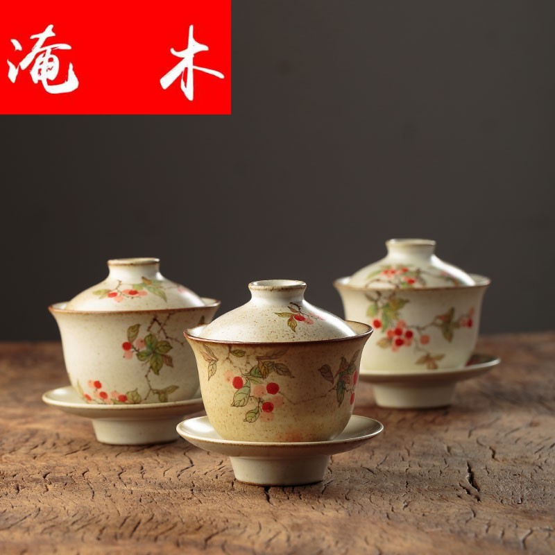 Submerged ceramic hand - made wooden only three cups of tureen jingdezhen large pure manual kung fu tea set three cups a dip