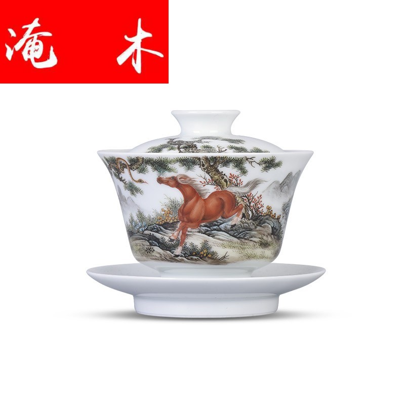 Beasts submerged wood jingdezhen up with porcelain enamel pure manual painting kung fu tea set three ancient tureen tea mercifully