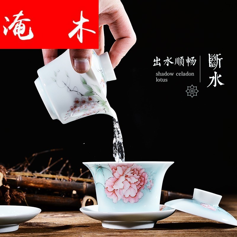 Submerged wood 24 is jingdezhen hand - made pastel shade green ceramic tureen tea, kungfu tea cups