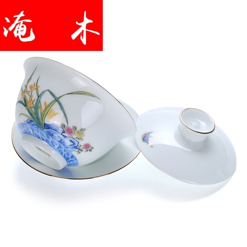 Flooded demand from the sweet ceramic tureen kung fu tea set white porcelain three to make tea bowl to bowl large bowl bowl