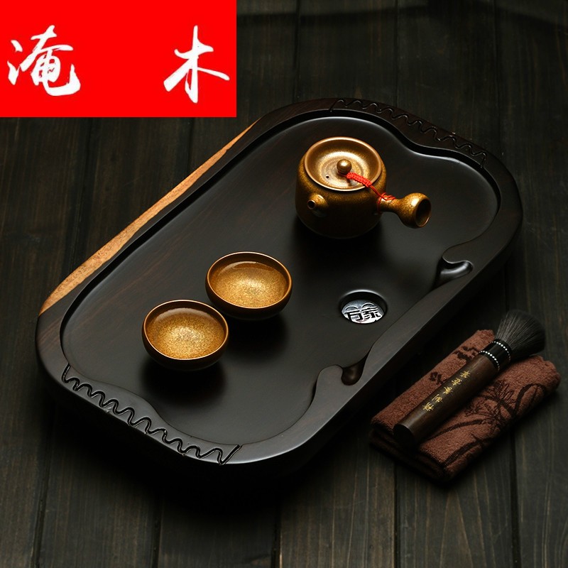 Flooded kung fu tea tray ebony wood tea tray tea set tea table of a complete set of coarse pottery teapot the whole piece of solid wood tea tray