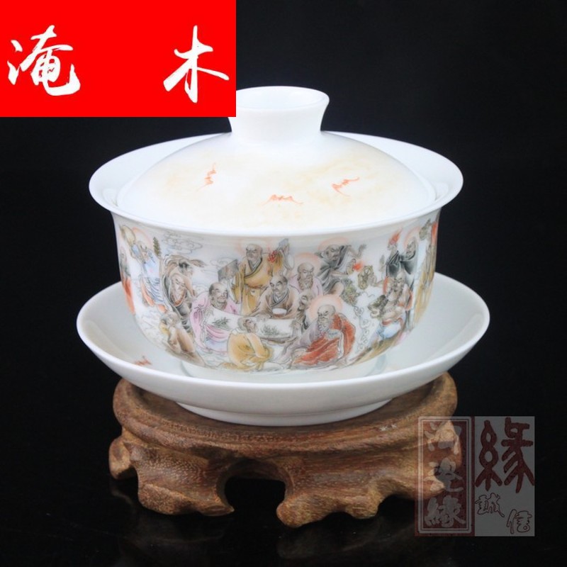 Flooded, rhyme tureen manual hand famille rose porcelain of jingdezhen ceramic tea set three cup bowl tea ware CWJ