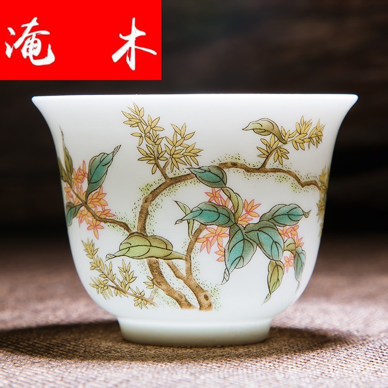 Submerged wood jingdezhen blue and white suit pastel twelve flora cup kung fu tea cups
