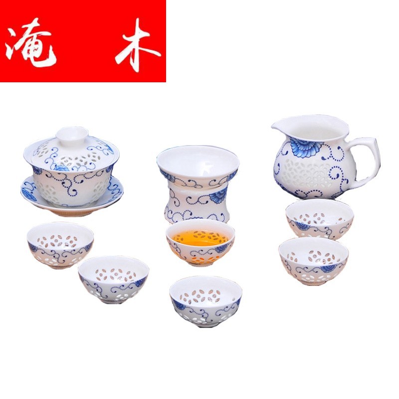 Submerged wood jingdezhen porcelain and exquisite hollow ceramic kung fu tea set contracted high - grade ipads China gift of a complete set of cups