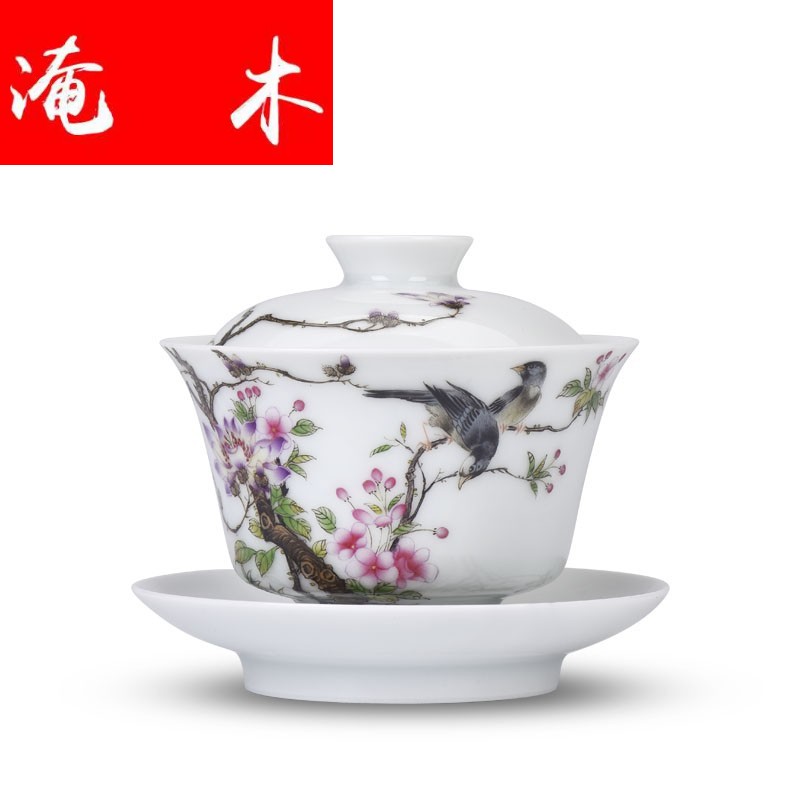 Submerged wood jingdezhen porcelain enamel see hand - made flowers and birds all hand three tureen kung fu tea cup lamp