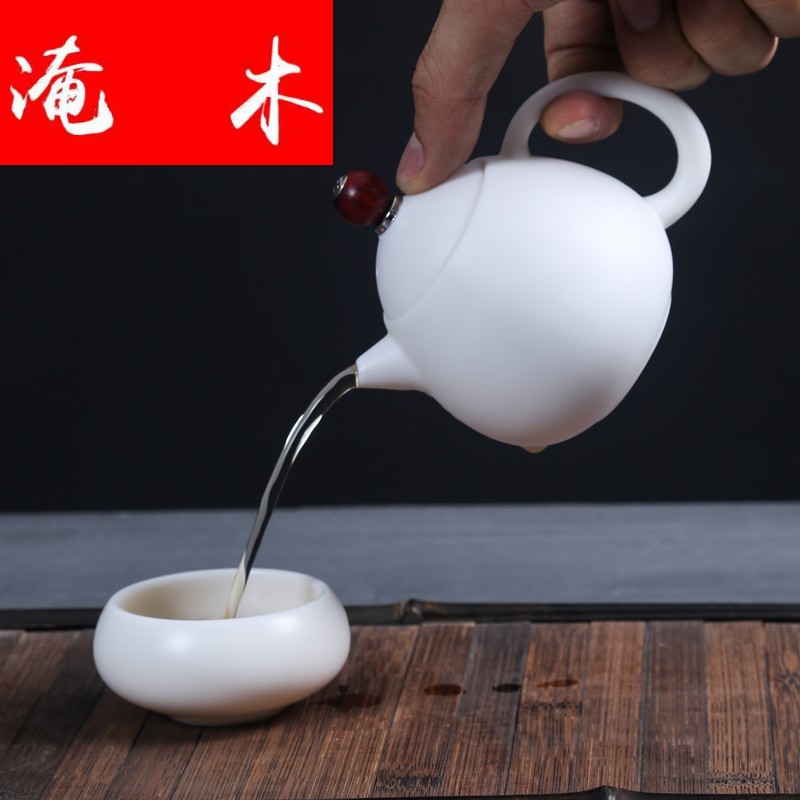 Submerged wood matte enrolled white porcelain teapot filtering household ceramic teapot Japanese kung fu tea set single pot small xi shi pot