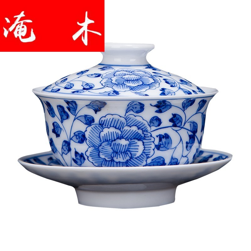 Submerged wood jingdezhen blue and white porcelain ceramic bowl three begin to grasp tureen tea bowl cups white porcelain tea set bowl is small