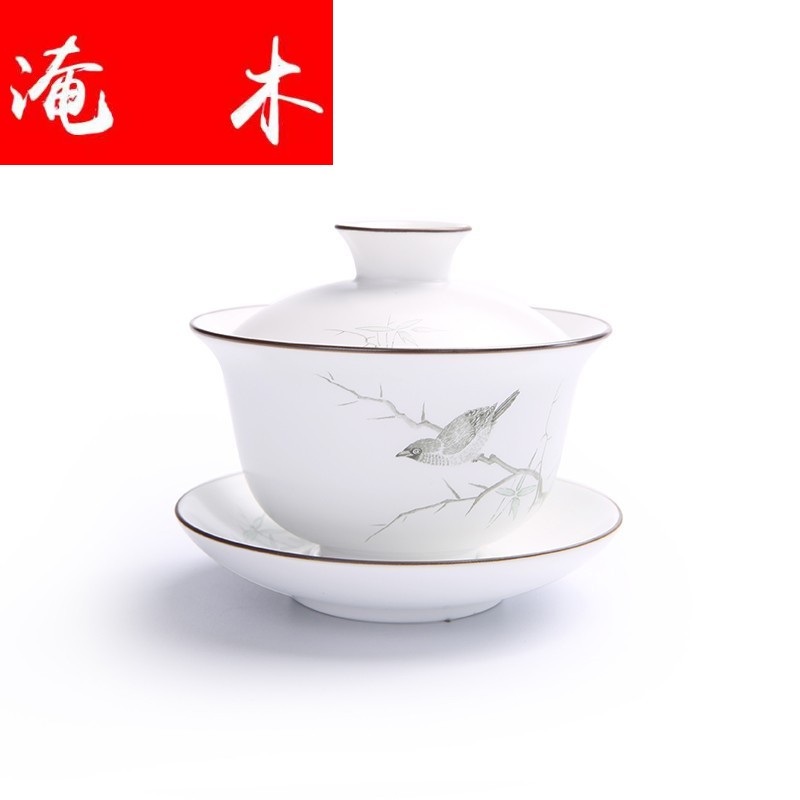 Submerged wood jingdezhen hand - made pastel fat Bai Ding up white only three tureen kung fu tea set high - grade ceramics